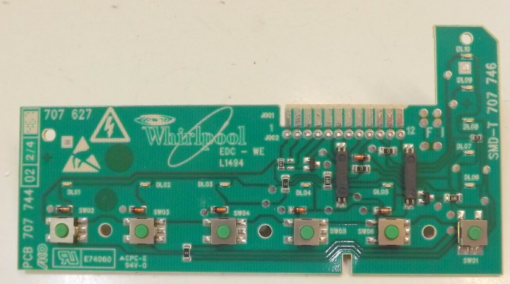 Waschmaschine Steuer-Module / Bedienteil   Whirlpool / Bauknecht	PCB 707 744	707 627	SMD-T 707 746	AKO CN 707627-04	WH 461971403761-01 E2	070406  (Gbr)          PositionNummer:WB21-013