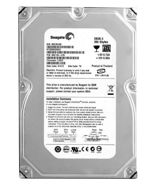 Festplatte HDD	Seagate  	DB35.3 / P000493520	1A808-06NM	ST3250820SCE	250GB / 3.ACD	9QE88PS1	SSB42FHPBJD / MON 0636A / 3104 301 2528.1 (Gbr)          PositionNummer:KT22-917