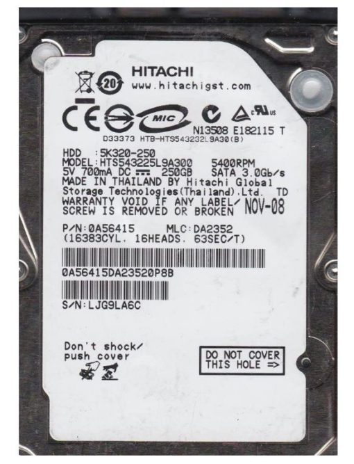 Festplatte HDD	Metz / Hitachi / LG	608960621.KD / EAZ54736404 / HTS543225L9A300 	5K320-250	SATA 3.0GB/S	250GB 	LKGW9XBA	0A56415DA23520P89 (Gbr)          PositionNummer:KT12-939