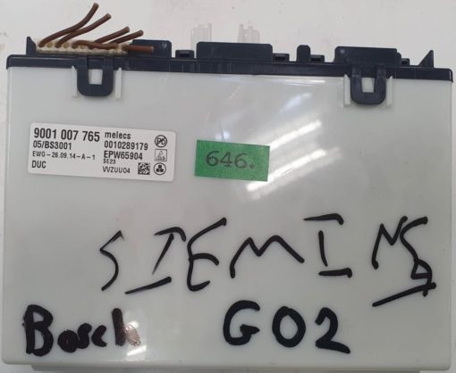 GESCHIRRSPÜLMASCHINE ELEKTRONIK	BOSCH-SIEMENS	MELECS 0010289179 EPW65904		9001 007 765 05/BS3001 EWG-26.09.14-A-1 DUC	SE23 WZUU04 (Gbr)          PositionNummer:G02-646