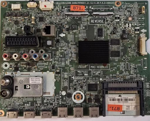MAINBOARD	LG	60LA6208	LD33B/LC33B/LE33B EAX64797003(1.2) 12.11.29 P.K.D 183X225	IC8100 3.10.96 5765h IC3000 3.01.1 6B78h, NC4_M_TU24, EBL61240403 TDSQ-G501D(B) 1303B21112	MEZ6431472(REV02) 0197, GF M01 94V-0 1308 E230374 1234567 813C, 60LA6208-ZA 60LA6208-ZA.BEUULJP	MJM34203L101989 684151 60LA620S-LGD EBT62383456, 304MARZ7H286 (Gbr)          PositionNummer:KT14-871
