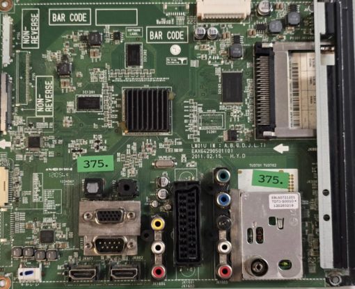 MAINBOARD	LG	32LV355C-ZB 	EAX64290501 (0)	MEZ69294501 32LV355C 32LV355C-ZB.BEUYLJP	8H 94V-0 12:05 1234567, EBL60721201 TDTJ-S001D 1202E0219 	206MAZV2S069, MJM28081BW00839 779996653 32LV355C-LGD EBT61677804 (Gbr)          PositionNummer:KT39-375