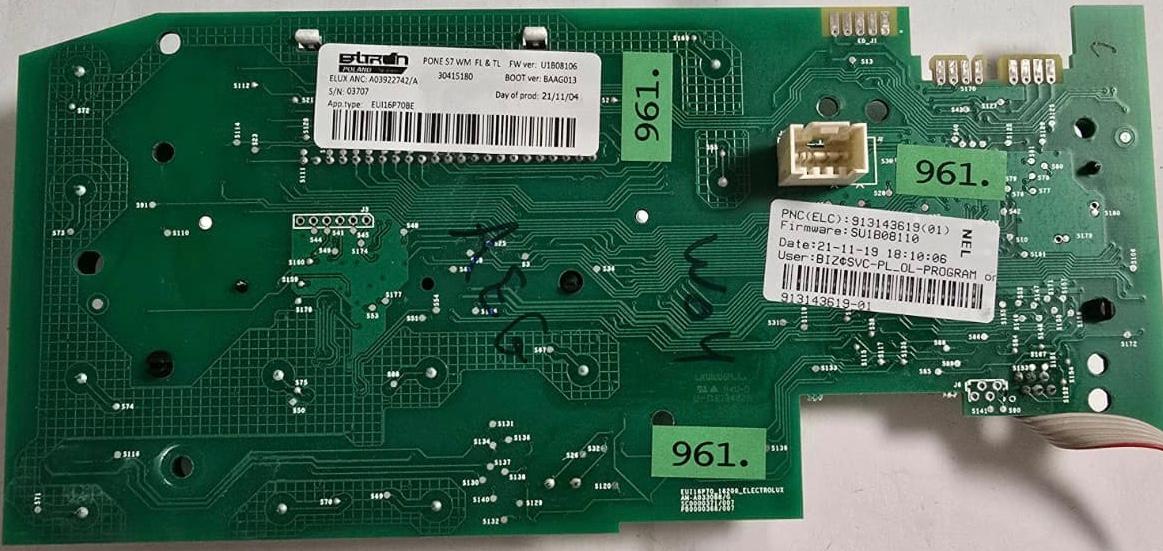 WASCHMASCHINE ELEKTRONIK AEG 913143619(01) SU1B08110 94V-0 U-D E134826 2 126 ver: u1b08106 ver: BAAG013 A03922742/A 30415180 EUI16P70BE 913143619-01, 03707 (Gbr) Position Nummer: W04-961
