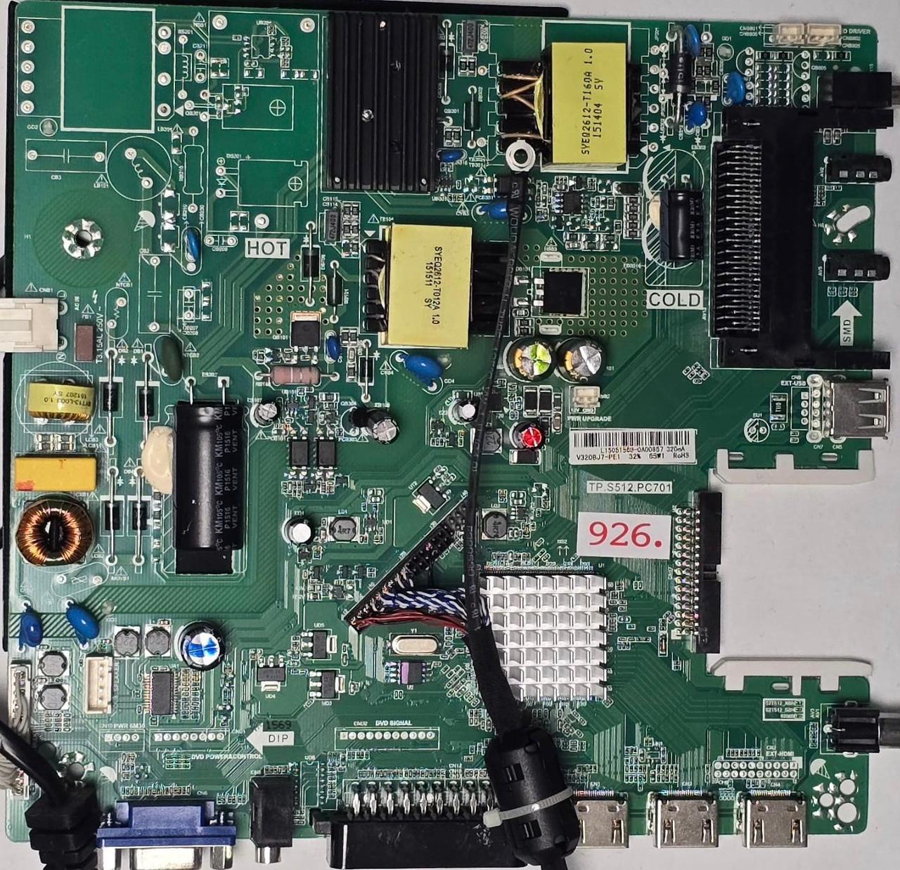 MAINBOARD JTC DLE-315M1S TP.S512.PC701 M1506-005518, L15051569-0A00857 320mA V320BJ7-PE1 32% 65W1 RoHS (Gbr) PositionNummer: KT06-926