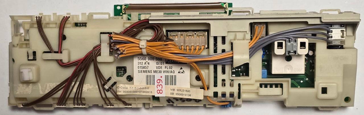 WASCHMASCHINE STEUER-MODULE BEDIENTEIL BOSCH 5560000598 312 A 4 Gi:01 015857 VDE: FL02 ME30 WW/AQ WXLS1640 5500013136 3051000101002910 (Gbr) PositionNummer: WB34-839