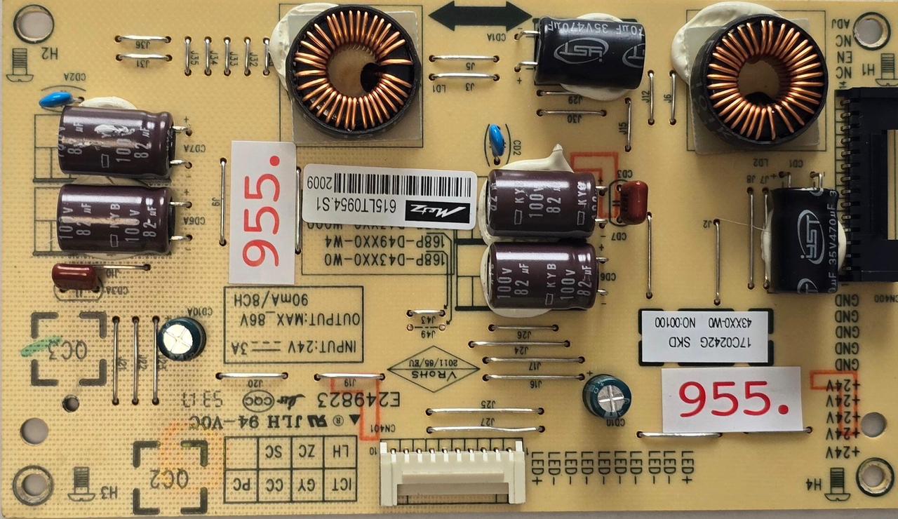 INVERTER METZ 43TX95 43TX95-UHD 168P-D43XX0-W0 168P-D49XX0-W4 17C0242G SKD 43XX0-W0 NO:00100 615LT0954.S1 2009 (Gbr) PositionNummer: I09-955