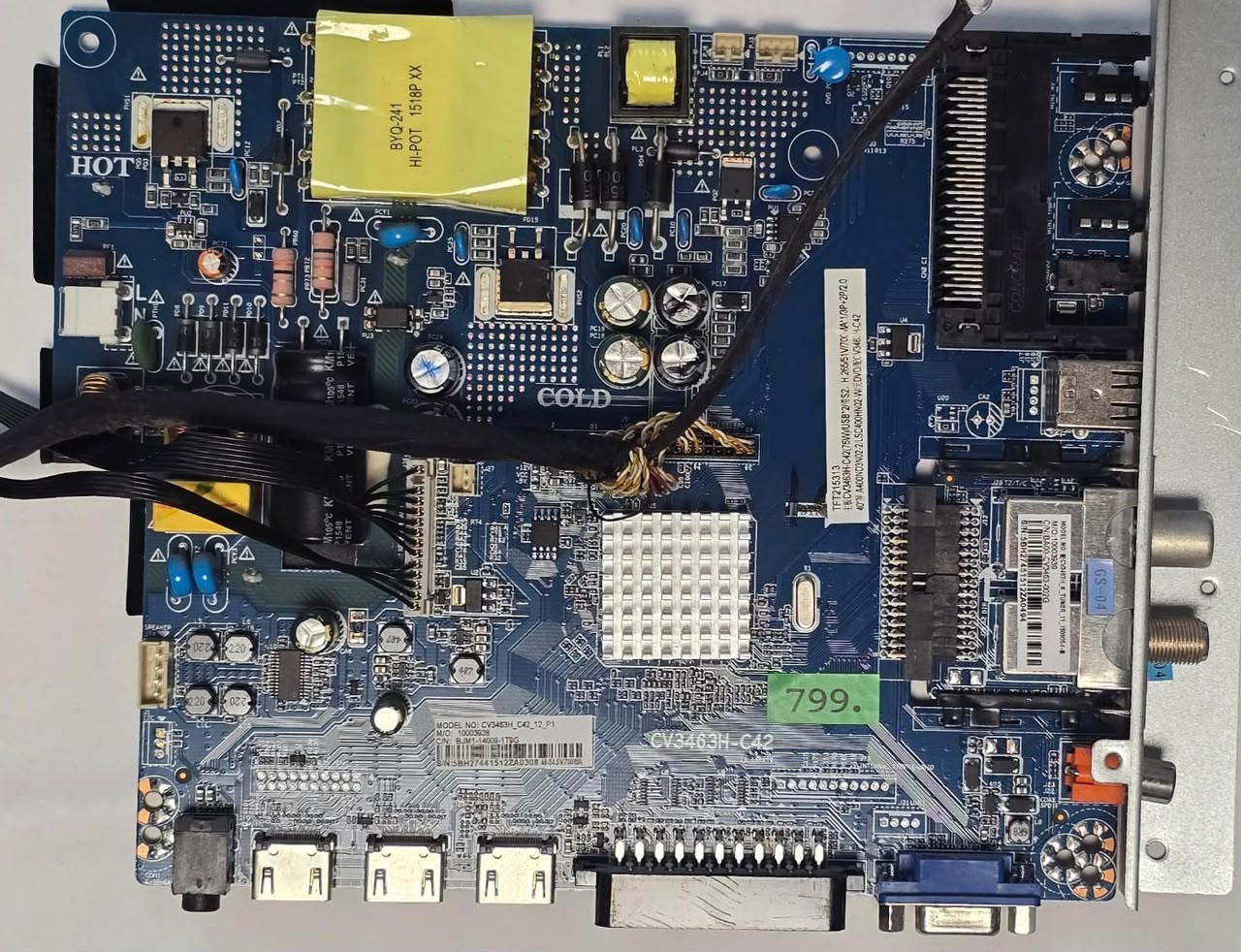 MAINBOARD JTC DVB-PM14009HCATS CV3463H-C42 G0B5-4040TT, CV3463H_K_TUNER_11_150905 10003939 BA00-CV3463-002G CV3463H_C42_12_P1 10003938 BJM1-14009-1T9G, TFT215313 CV3463H-C42(75W)/USB*2/S2 H.265/51V/700MA*1/3P+2P/2.0 40"A400ND3N02-2/LSC400HN02-W/DVD/CV3463H-C42 G1512-O000364, 5BH27441512ZA0308, 5BH27451512ZA0494 (Gbr) PositionNummer: KT06-799