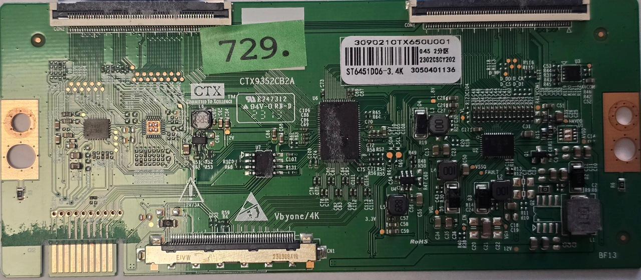 T-CON BOARD SMART TECH 65UG10V3 CTX9352CB2A E347312 65" LED TV SMT652304021000874, 309021CTX650U001 045 2 2302CSCY202 ST6451D06-3.4K 3050401136 (Gbr) PositionNummer: T37-729