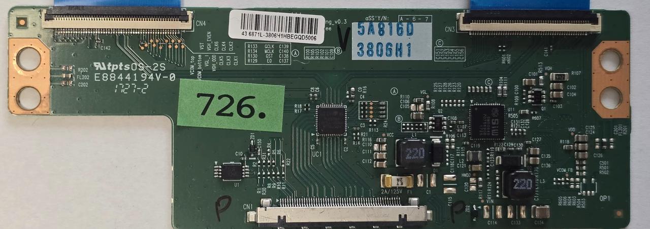 T-CON BOARD TECHNISAT D-54550-Daun 5A816D 3806H1 E88441 101017231711700442 7921757 700442, 4 019588 439764 10080517094, 43 6871L-3806H1HBEGQD5006 (Gbr) PositionNummer: T37-726