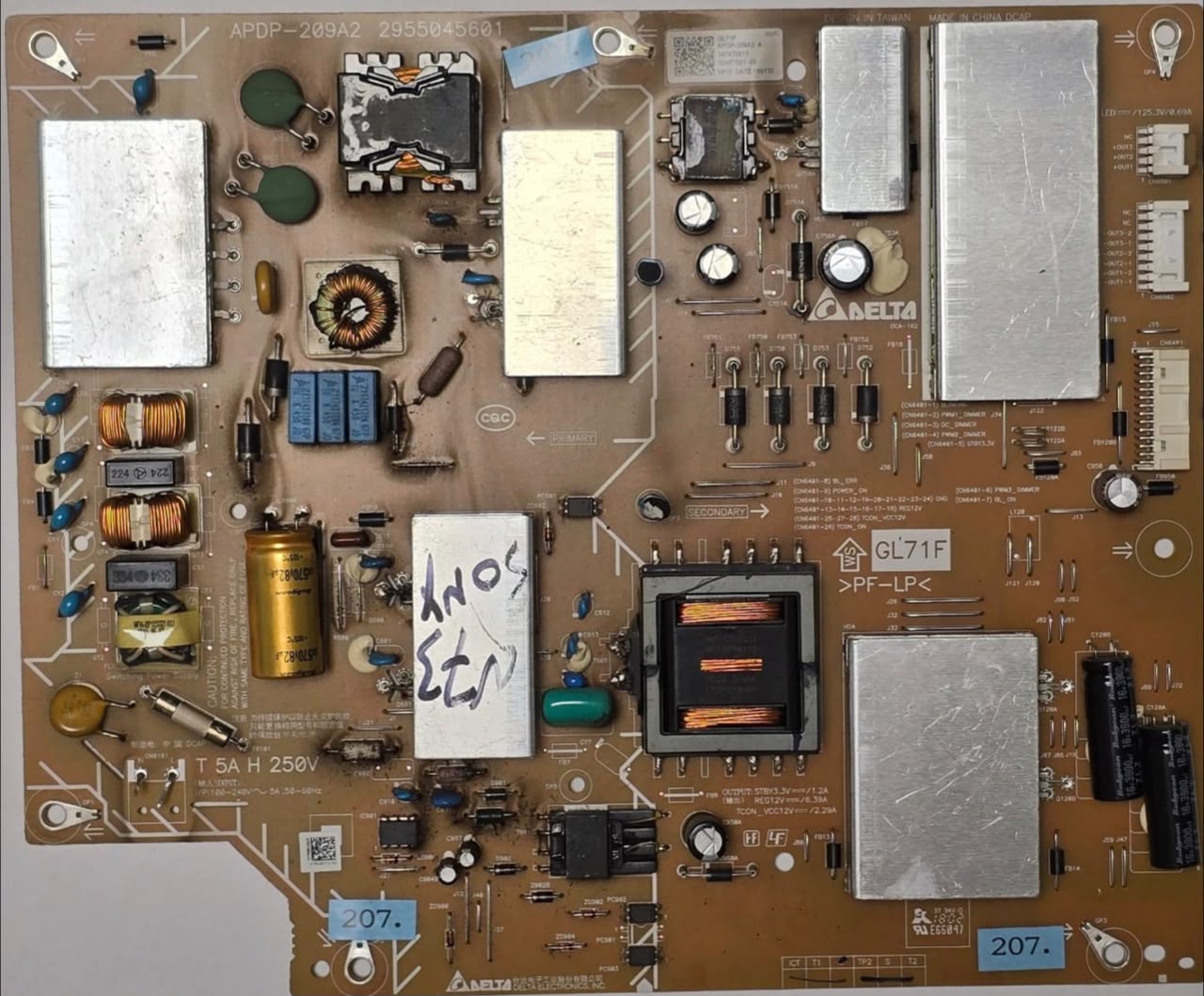 NETZTEIL SONY KD-55XE7005 APDP-209A2 2955045601 5441601 E66047 6083652, GL71F MMC APDP-209A2 A 147470611 00467561-00 MFG DATE:180130, AP0P209A2A M180269700193(Gbr) PositionNummer: N73-207