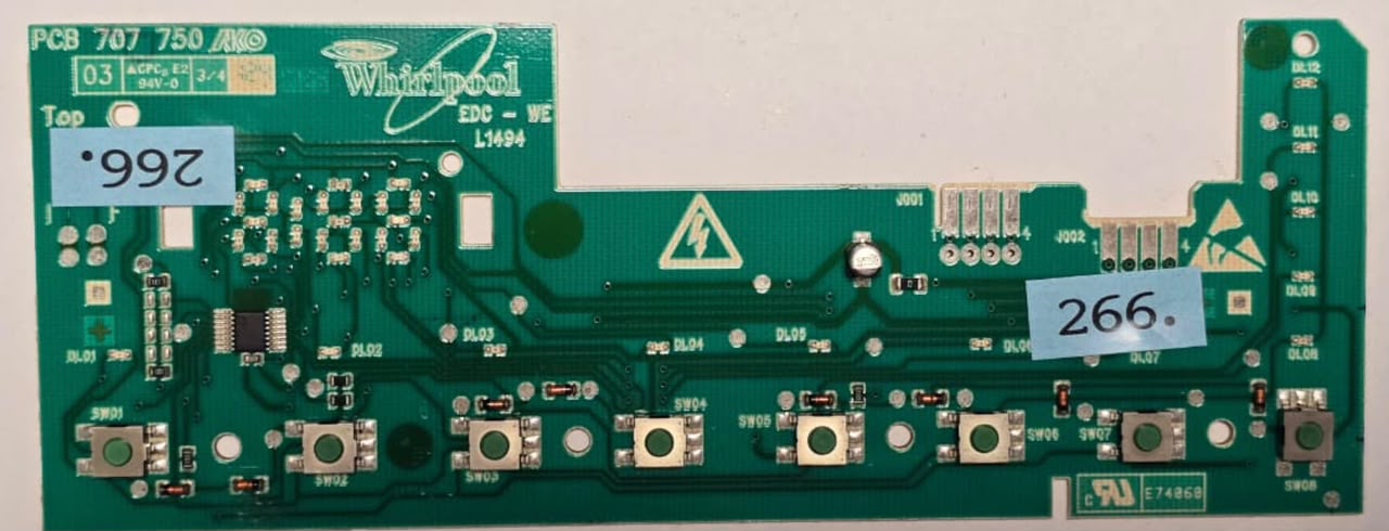 WASCHMASCHINE ELEKTRONIK BAUKNECHT PCB 707 750 E74060 EDC-WE L1494 WH 461971428481-A CN 745146-00 140607 F1,3D,GRN 17 30 365 (Gbr) Position Nummer: WM21-266