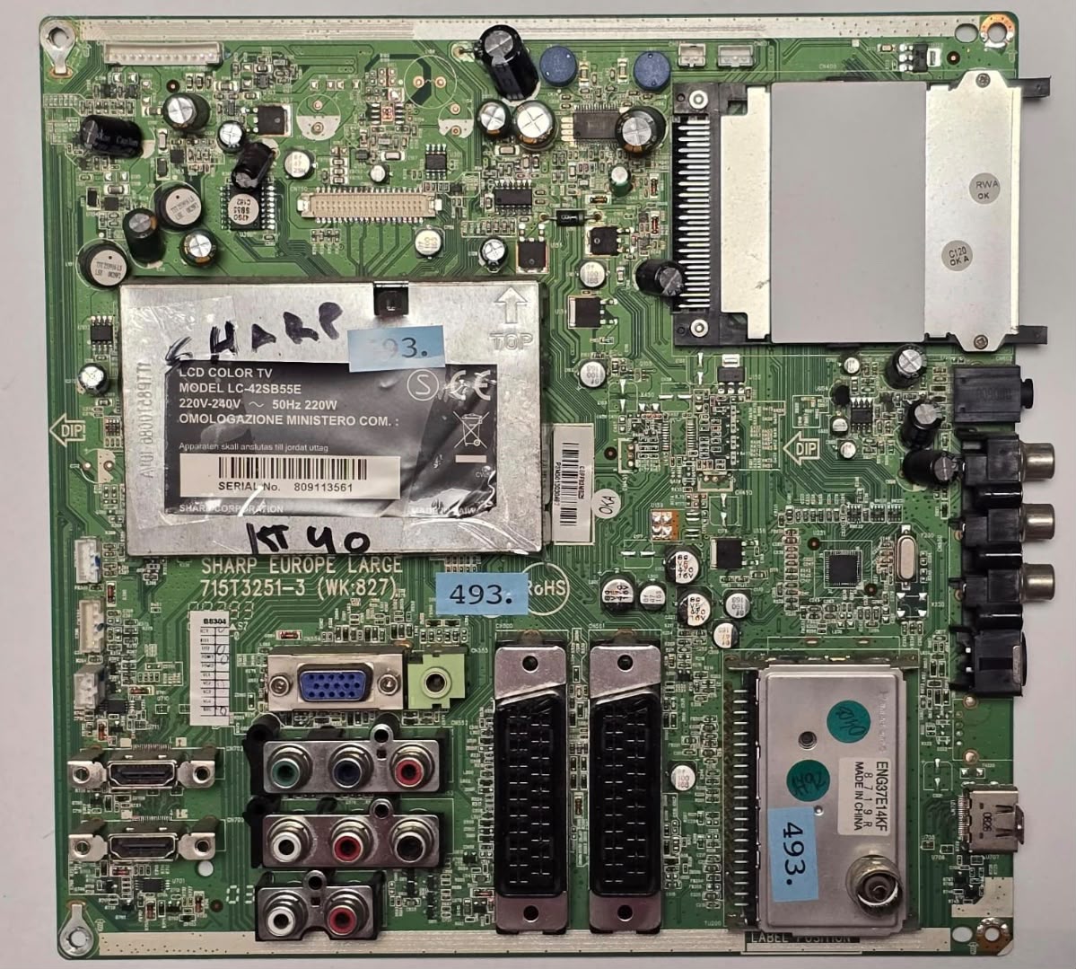 MAINBOARD SHARP LC-42SB55E 715T3251-3 (WK:827) ENG37E14KF 8719R 809113561, CBPF82MB25 P3M5013030482 (Gbr) PositionNummer: KT40-493