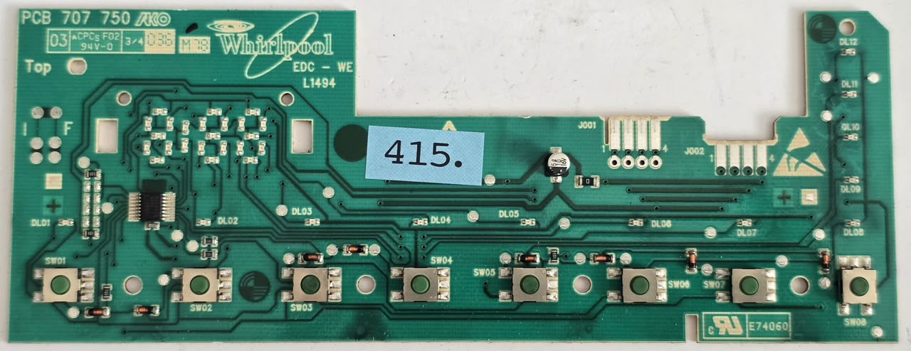 WASCHMASCHINE ELEKTRONIK BAUKNECHT PCB 707 750 E74060 EDC-WE L1494 WH 461971428481-A CN 745146-00 160427 F1,3D,GRN 06 30 639 (Gbr) Position Nummer: WM21-415