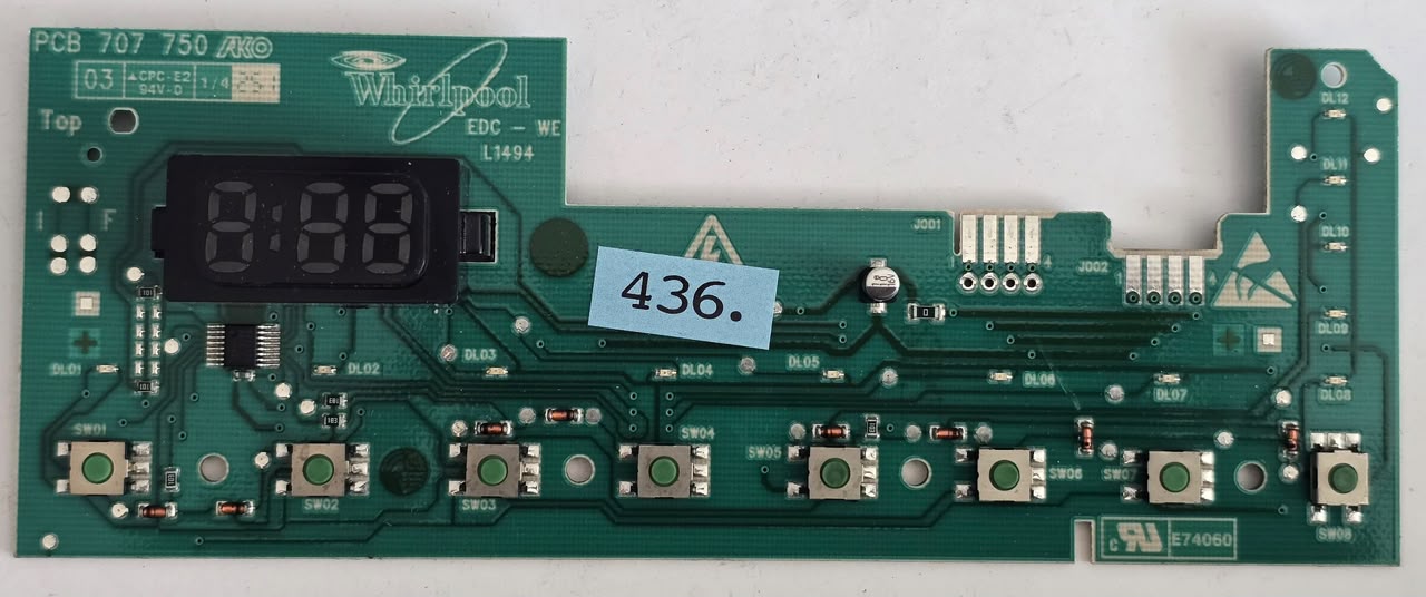WASCHMASCHINE ELEKTRONIK BAUKNECHT PCB 707 750 E74060 EDC-WE L1494 WH 461971403701-02 E1 AKO CN 707629-05 111022 30 832 (Gbr) Position Nummer: WM21-436
